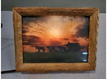 Vintage TV Wall Lamp Sconce, Sunset Stagecoach, Wooden Frame, 8' X 6' X 3'