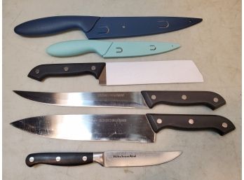 Lot Of Kitchen Cutlery Including KitchenAid Knife With Full Bolster Full Tang Forged Blade, 13'L Max