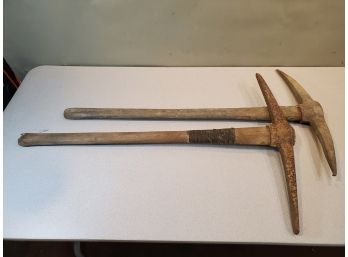 2 Vintage Pickaxes, 24'w X 36'l, 22'w X 36'l, Railroad Mining Prospecting Tools