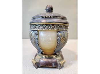 Covered Neoclassical Urn With Translucent Sides, Painted Resin, 9'h X 5.75'd