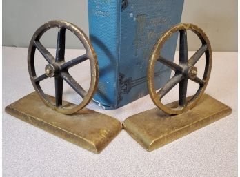 Vintage 1960 Virginia Metalcrafters 8-13 Wagon Wheel Bookends, Heavy Brass (solid), 6.75' X 2' X 5'h Each