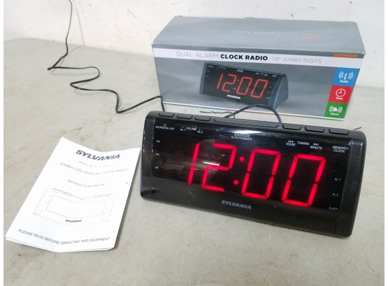 Sylvania Dual Alarm Clock Radio, 1.8' Jumbo Digits, AM/FM Radio, P/N SCR1206B-PL