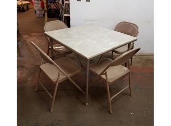 Samsonite 35x35 Folding Card Table & 4 Folding Chairs, Tan & Gray