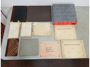 Lot Of Vintage Accounts & Journal Office Supplies, Cards, Blank Scrapbook, NOS Letter Box