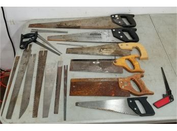 Lot Of Hand Saws Including Cross Cut, Keyhole, Mitre, Extra Blades, Wood & Plastic Handles