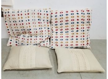 2 Pairs Of Mid Century Modern Pillows: (2) 20x20 Red Blue Gold Geometric Pattern (2) Max Studio Home Pleated