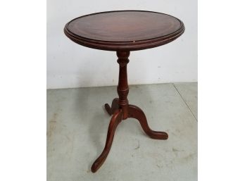 Leather Covered Mahogany Lamp Plant Stand, 14' Diameter X 21' High