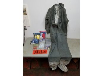 Lot Of Vintage 1956 Marine Corps Rubber Wading Coveralls, Ponchos, Wet Weather Gear