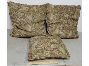 Set Of 3 Olive Green & Rust Red Floral Throw Pillows, (2) 22x22 (1) 17x17
