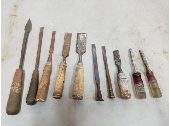 Lot Of 10 Vintage Woodworking Chisels