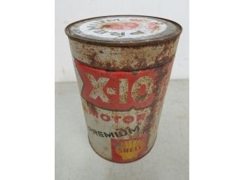 Large Vintage 5 Quart Tin Oil Can: Shell X-100 Premium Motor Oil