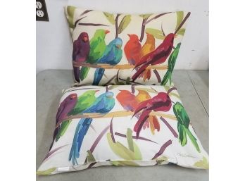 Pair Climaweave Indoor/Outdoor Decorative Throw Pillows, 24x18in, Flocked Together Birds