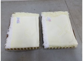 2 Bye Bye Knits Baby Blankets, Yellow & White, 36x36, NEW, Made In Israel