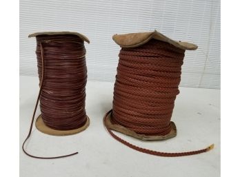 2 Spools Of Vintage Shoe Leather Cord Lacing Rope, (1) Braided (1) Stitched