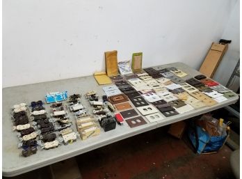 Lot Of Electrical Devices & Wall Plates, Including Outlets, Switches, & Multi-gang Plates
