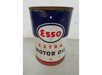 Large Vintage 5 Quart Tin Oil Can: Esso Extra Motor Oil