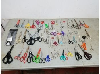 66 Piece Mixed Lot Of Scissors Including Children's Medical Sewing Cuticle Utility Pinking Etc.
