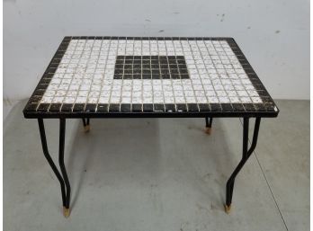 Mosaic Tile Wrought Iron Table Stand, Black White Gold