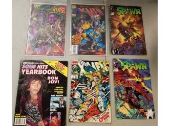 Lot Of Comic Books & Rock Magazine: Spawn, X-Men, Black Flag, Bon Jovi 1987