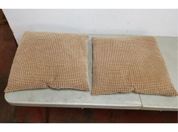 Pair Of Heavy Down Filled Throw Pillows, Soft Geometric Tan Ovals On Brown, Removable Covers, 23x23
