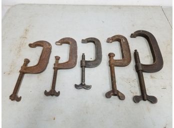Lot Of 5 Antique Whale Tail C-clamps, 4' To 6', Including Sargent No.14