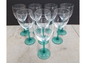 Set Of 8 Wine Glasses Bar Ware, Aqua Blue Green Twist Stem