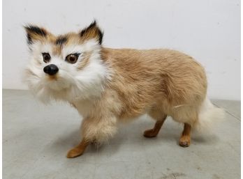 Real Fur Fox Figurine, 9' Long, Probably Rabbit Fur