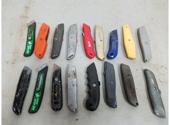 Lot Of 17 Utility Knives & Blades Including Stanley Milwaukee X-Acto Ardell Great Neck Lutz Warner Allway