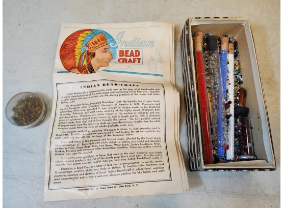 Vintage 1935 Indian Bead Craft Set With Beads Sequin Pins & Instructions, Boy Scout Item