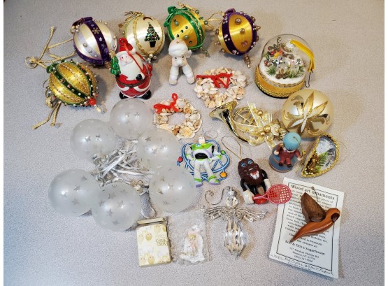 Lot Of Vintage & Fancy Ornaments, Glass, Custom, Shell, California Raisin, Precious Moments