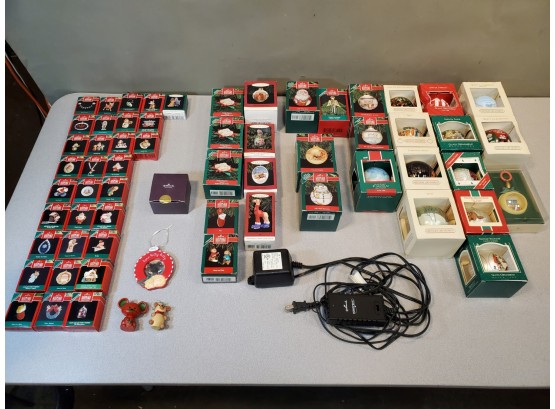 Lot Of 63 Hallmark Keepsake Christmas Ornaments, 60 In Boxes, Power Box, Miniature Collector Etc.