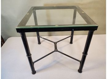 Beveled Glass Top Side Table With Bamboo Style Metal Base, 20x20x20