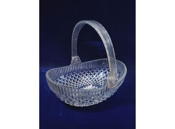 Diamond Pattern Clear Glass Basket, Lucite Handle, 9'l X 7.75'w X 8'h (handle Up), 4'h (Handle Down)