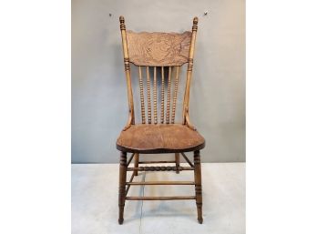 Antique Oak Pressed Back Chair, 17.5'w X 19'd X 42.5'h, 17.25' Seat Height