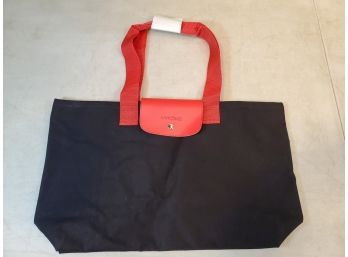 NEW Lancome Large Tote Bag, Red Leather, Black Nylon, Red Nylon Handles, 19.75'w X 11.5'h X 4', 8' Handle Drop