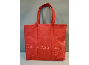 Lancome Travel Tote Bag, Cote D'Azur St. Tropez, Red Nylon, 13.5'w X 13'h X 3.5', 9' Handle Drop
