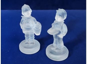 2 Goebel Crystal Collection Hummel Figurines, Frosted Glass, Signed Goebel Germany 1990