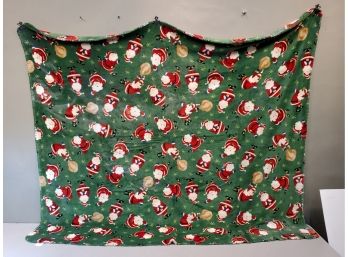 Santa Claus Fleece Blanket, Green Background, Reversible, 60x48