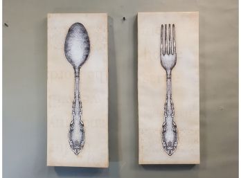 Pair Of Wall Art Prints: Fork & Spoon With Biblical References, 9.75' X 24.5'