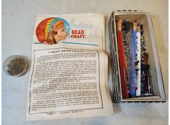 Vintage 1935 Indian Bead Craft Set With Beads Sequin Pins & Instructions, Boy Scout Item
