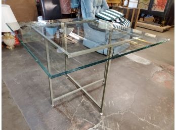 Square Modern Glass Top Steel Frame Table, 42' X 42' X 29.25'h