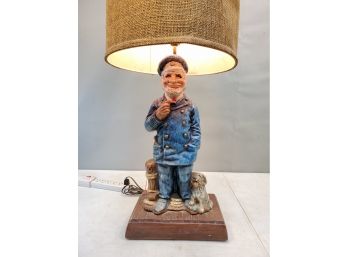 Vintage 1976 Le Fauve Sea Captain & Best Friend Ceramic Lamp, Original Burlap Shade, Signed, 34'h X 15'd