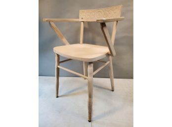 Vintage Pressed Back Arm Chair, Painted Beige Off White, 20.5'w X 17'd X 29.25'h, 18' Seat Height