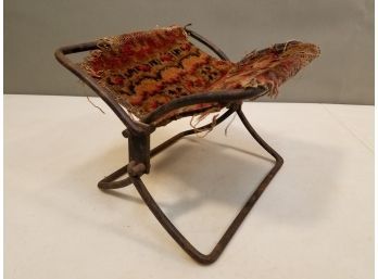Antique Folding Iron Carpet Stool, Covered Wagon Child's Low Seat, 9.5' X 10.5' X 8'h Open, 12.5x10.5x2 Folded