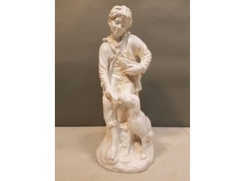 Large 17' Vintage 1975 Statue Figurine Of Boy Feeding A Dog With Bread, Holland Mold