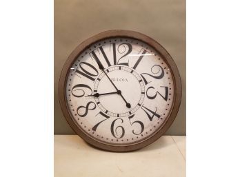 Large 24' Bulova Wall Clock, 23-5/8' Diameter X 2-1/2' Deep, Distressed Steel Finish, Working