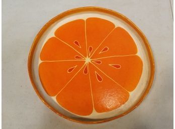Vintage Orange Slice Paper Mache Serving Tray, 12' Diameter X 1.25' High