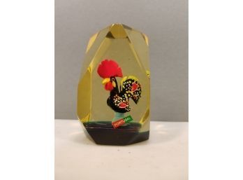 Vintage Mid Century Modern Portugal Rooster Acrylic Lucite Paperweight, 2.5x1.5x1.5