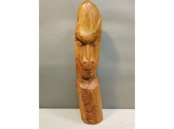 Vintage Carved Driftwood Log Tiki Figure Statue, 23.5' High X 5' Diameter