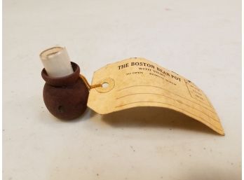 Antique Boston Bean Pot: Souvenir Picture Roll With Label In Miniature Wooden Pot, 1.5' High